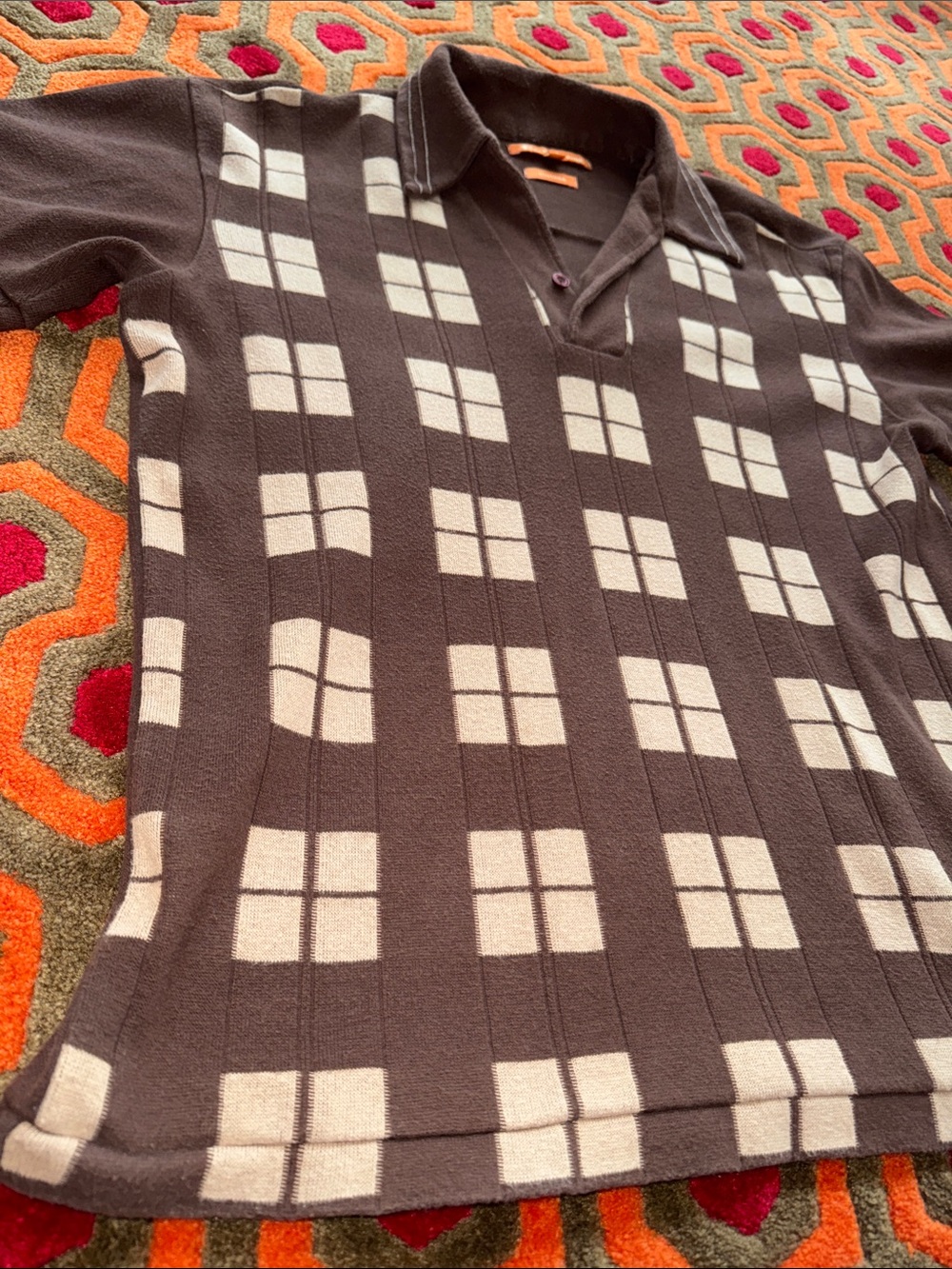MAKE OFFER! Ben Sherman Retro Brown Polo with Cream Trim Men's Large
